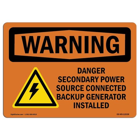 SIGNMISSION Safety Sign, OSHA WARNING, 3.5" Height, 5" Width, Danger Secondary Power Source, Landscape OS-WS-D-35-L-12038